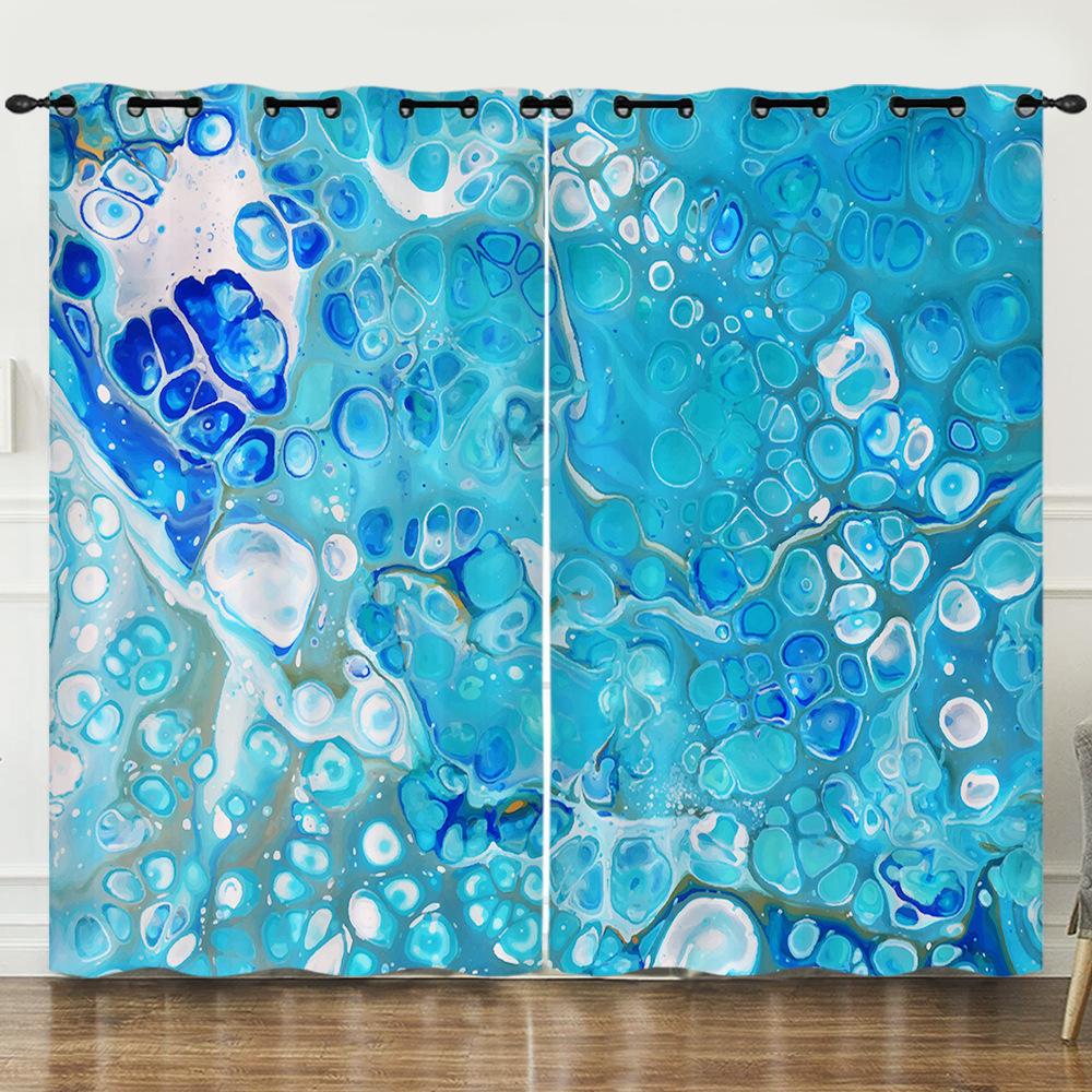 Curtains Nordic Style Marble Texture Bedroom Curtains Digital Printing Blackout Curtains No Punching