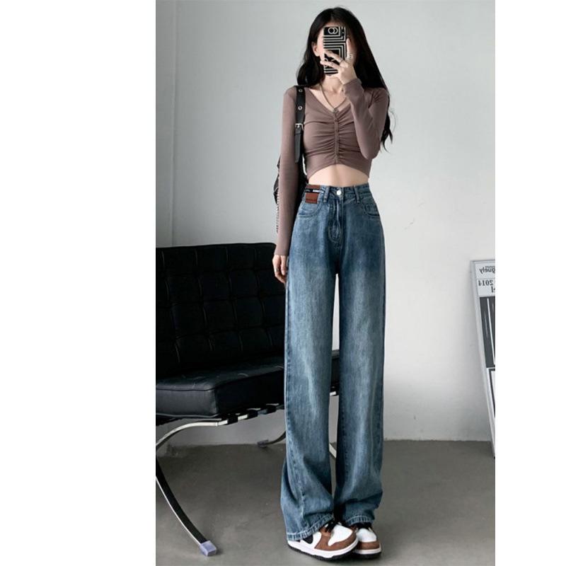 Women s Retro High-Waisted Wide-Leg Jeans - Slimming, Versatile, Drapey Floor-Length Pants for Autumn/Winter. Medium