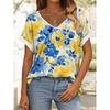 Women's Trendy T-Shirt Flower Graphics Fashion Short Sleeved V-Neck Regular Tops Daily Prints Tee Y2K Casual Tops