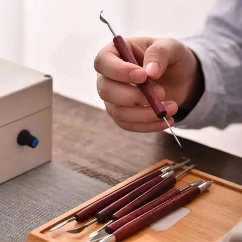 6pcs/set Pottery Tools Red Wood Double-Ended Wire Knife for Clay Repair Clay Sculpture Carving Tool Set Pottery Tools
