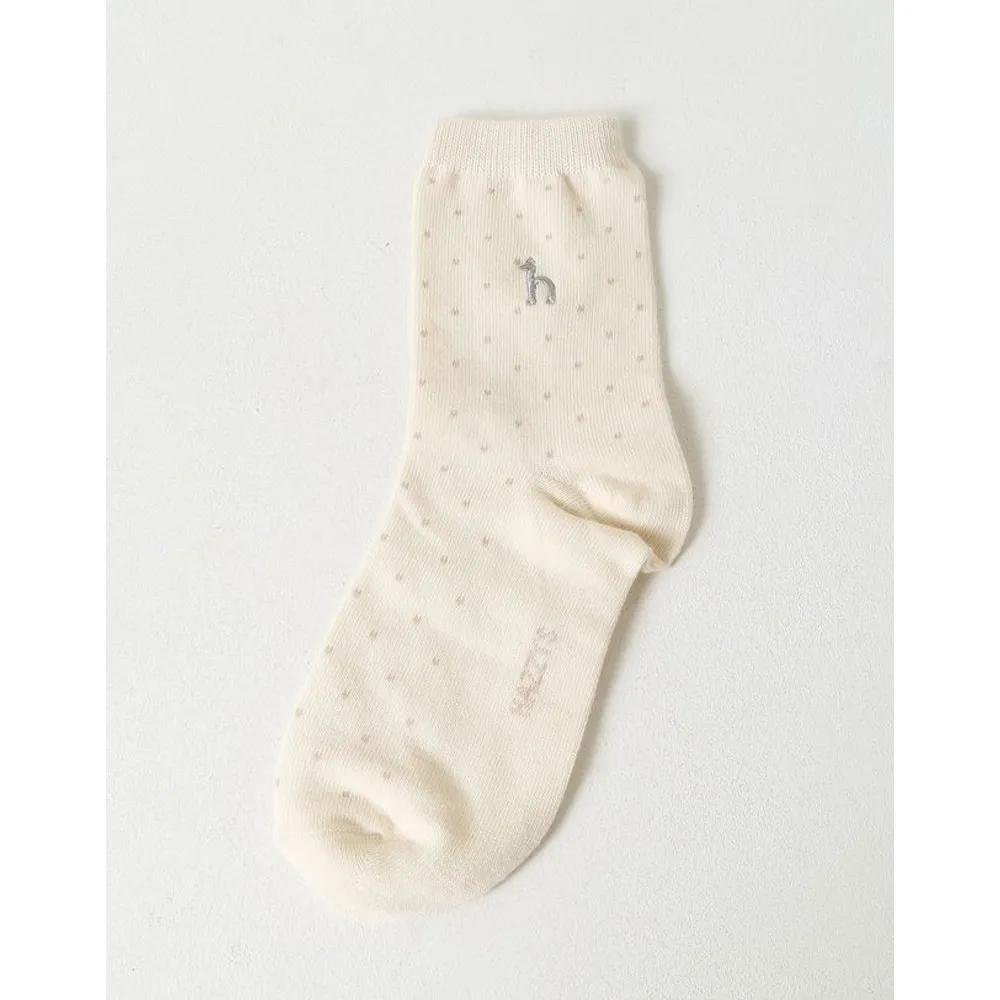 HISS6E304IV_Women's Ivory Pattern Cotton Blend Mid-calf Socks 3-Piece Set