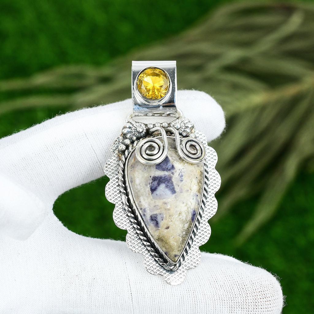 925 Sterling Silver Natural Tiffany Jasper Citrine Ethnic Anniversary Pendant