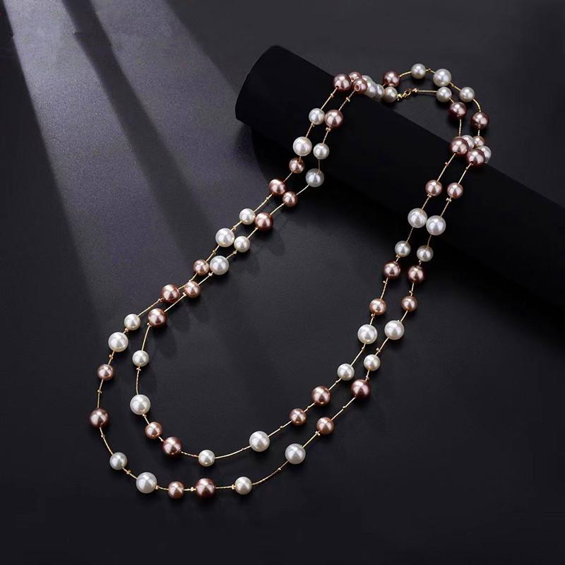 JMXD French Chic Elegant Womens Long Glass Pearl Layering Necklace Fashion Versatile Vintage Style Must Have Jewelry