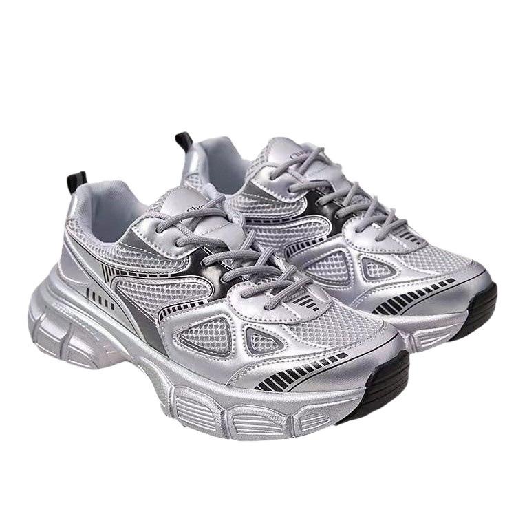 Silver Retro Dad Shoes Women's 2025 New Autumn and Winter Platform Heightening Casual Sports Shoes
