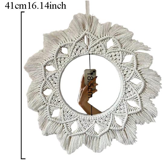 1pcs Mirror Wall Hanging Decorative Mirrors for Vanity Dorm Boho Woven Tassel Home Decor for Living Room Art Decorative Gifts