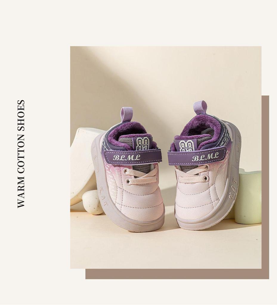 Winter 2025 Kids' Sports Shoes: Two-Layer Cotton Velvet Sneakers for Toddlers & Children, Boys & Girls Casual.
