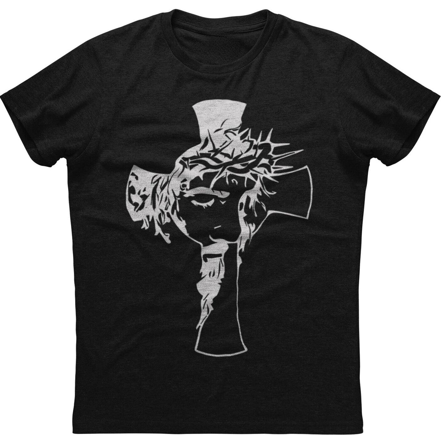 

Jesus Cross Face Cross Men s Short Sleeve New Cotton Black T-Shirt- - Men s Summer Cotton Graphic Tee 5XL різнокольоровий