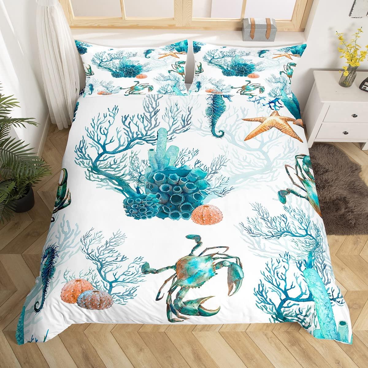

Cute Crab Duvet Cover Set King Size,Vintage Ocean Animals Bedding Set 3Pcs Happy Christmas Theme Comforter Cover for Girls Boys EU Single(135x200cm)