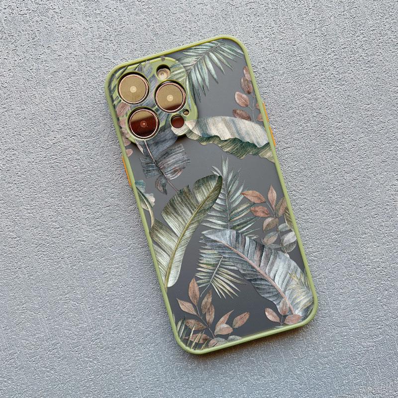 Vintage Banana Leaf Flower Luxury Phone Case For iPhone 16 12 Mini 11 Pro Max 13 15 14 Pro Max Plus XR X XS 7 8 16 Plus SE Cover