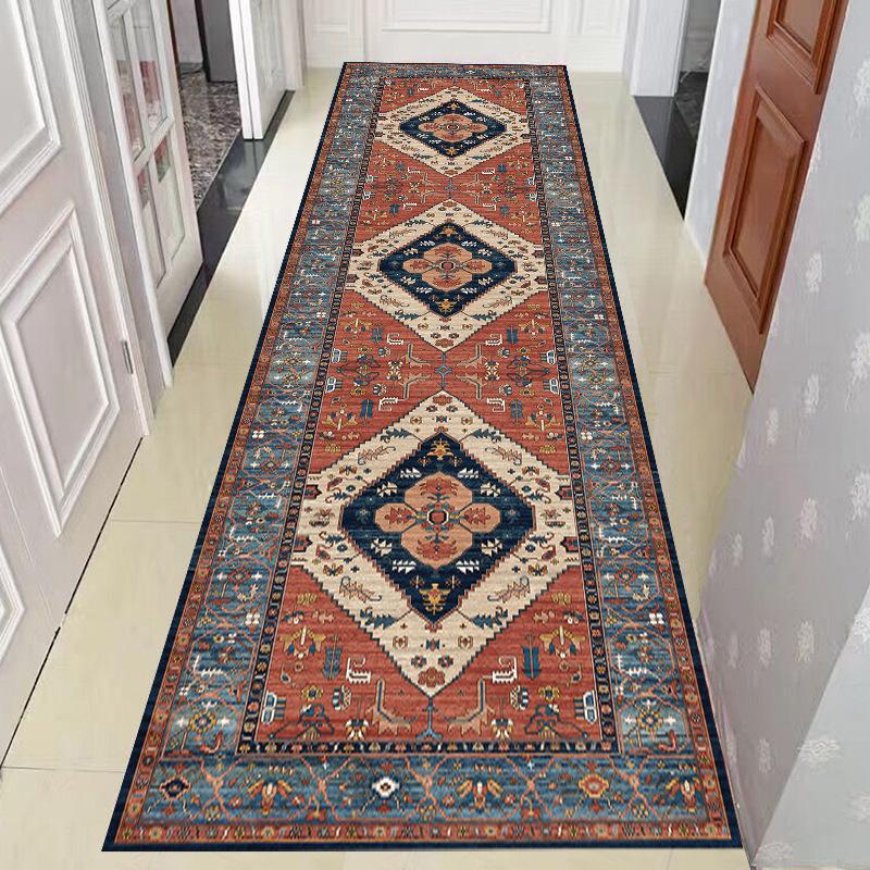 Bohemia Hallway Corridor Carpet Living Room Area Rug Flower Bedside Rug for Bedroom Boho Striped Anti-slip Kitchen Mats