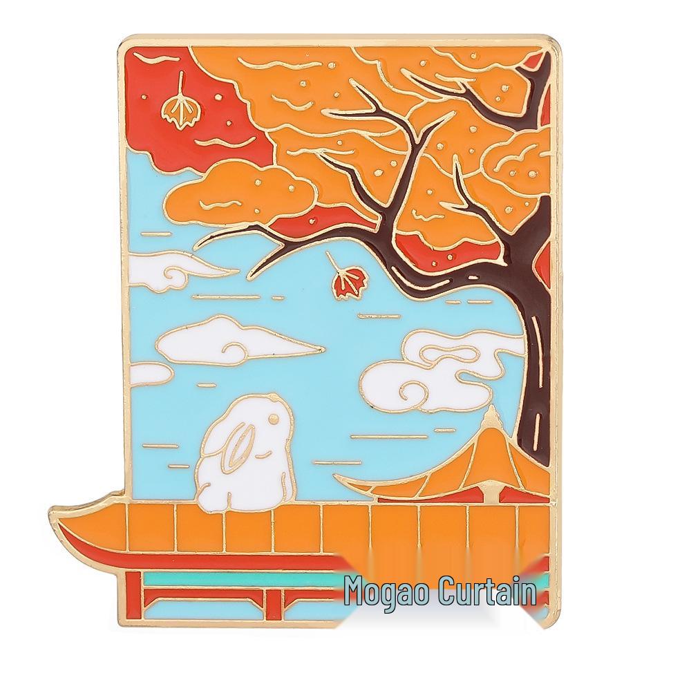 Dunhuang Mogao Grottoes Brooch: Apsara & Nine-Colored Deer Tourist Souvenir