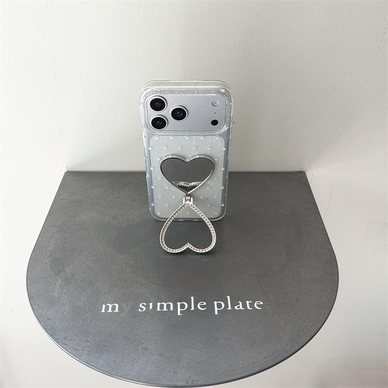 

High-End Rhinestone Heart Makeup Mirror Case for iPhone 17 and 16/15/14 Pro Max iPhone 15 Pro Max