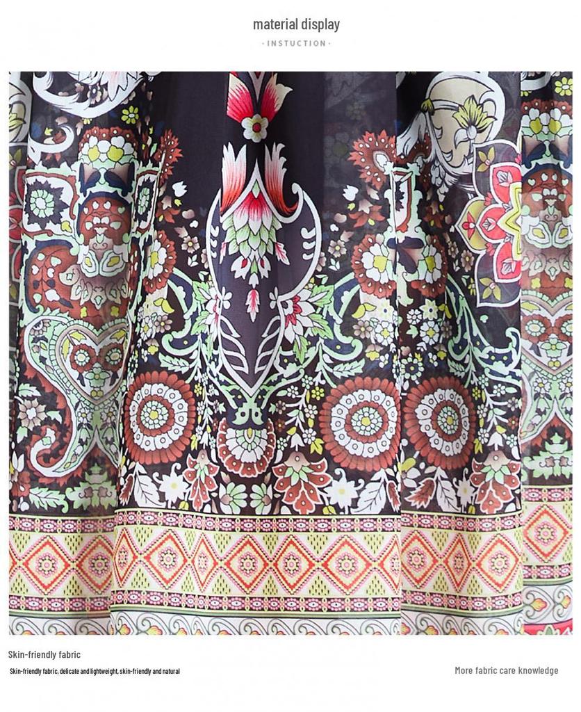 Original Design SS '25 Chiffon Blouse & Waist-Gathering Ruffle Long Dress Set with Collar Print, Long Sleeves.