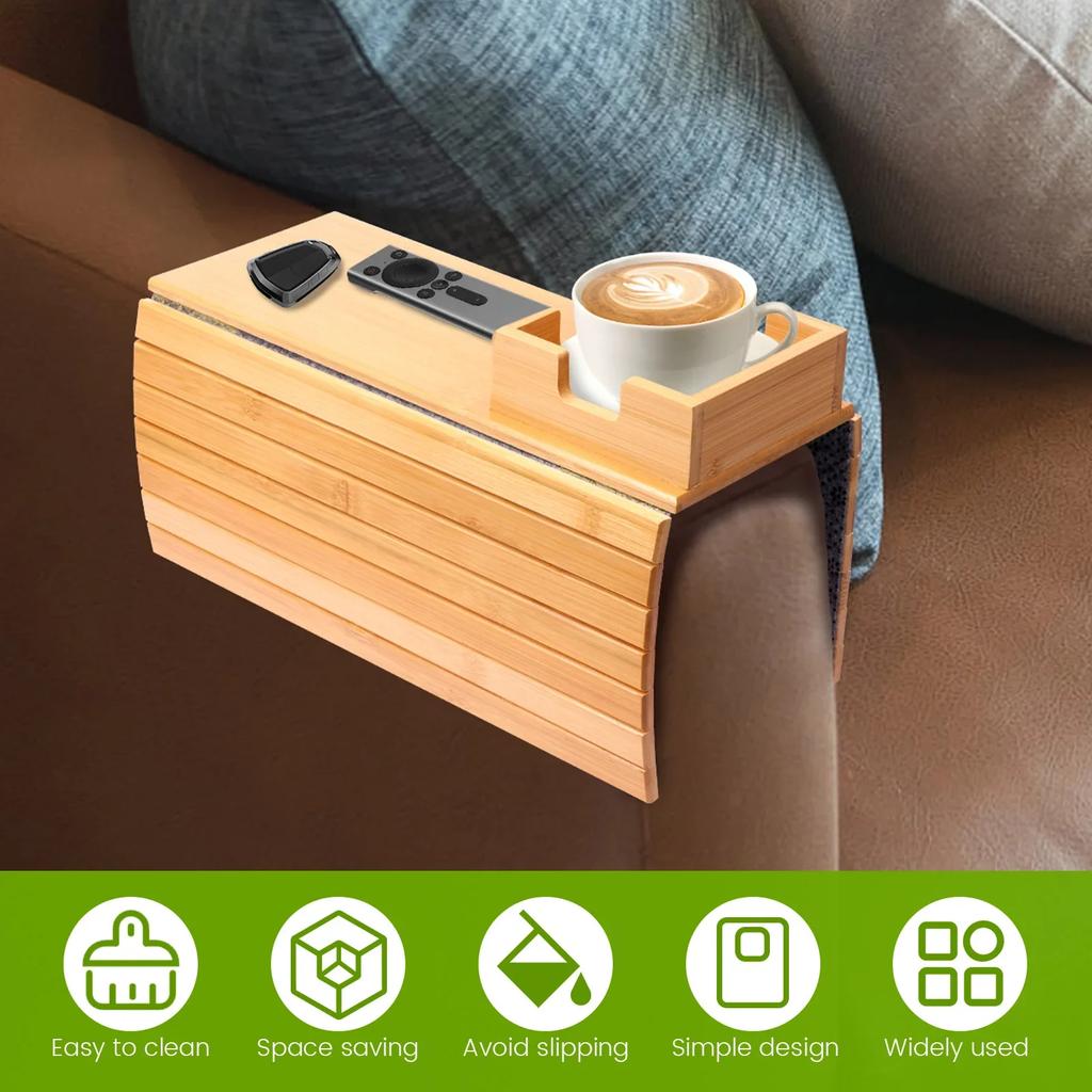 Couch Cup Holder Tray Wooden Anti Slip Sofa Arm Tray Multifunctional Sofa Cup Holder Armrest Organizer For Cups Remote Control