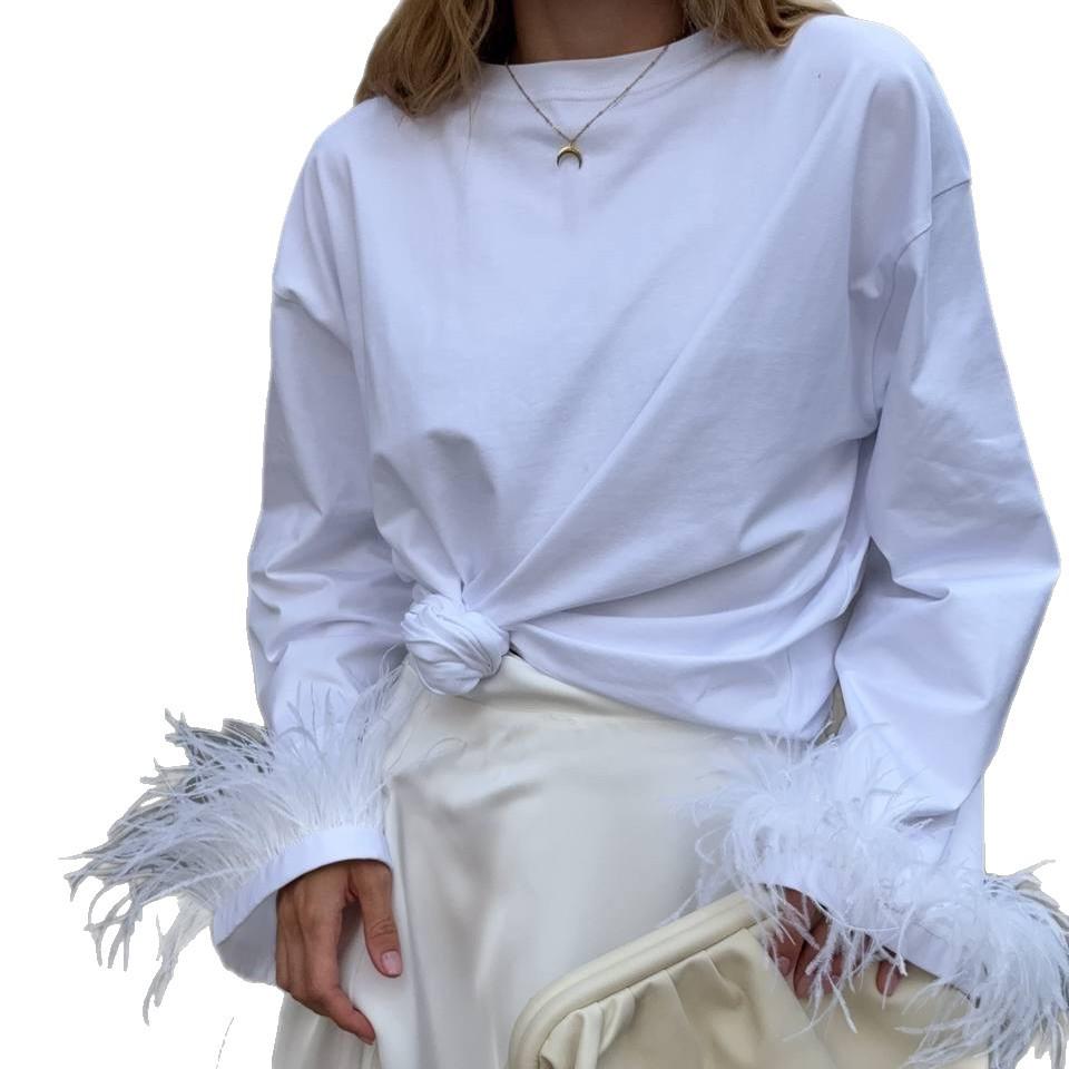 Γυναικείο Μακρυμάνικο T-shirt με Φαρδιές Μανσέτες και Ένθετα Γούνας - Ευρωπαϊκό και Αμερικανικό Στυλ, Συλλογή Άνοιξη 2026