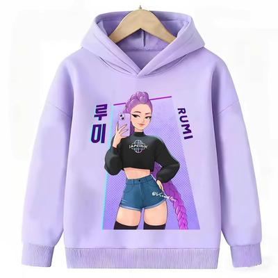 2026 Kids Kpop Demon Hunter Purple Hoodie - Warm, Casual, and Loose Fit for Boys & Girls