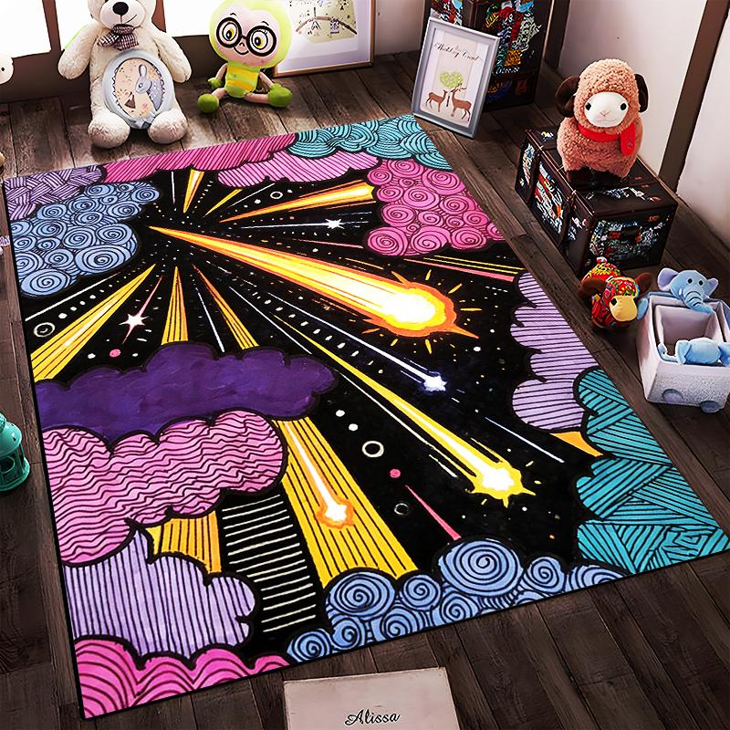 Colorful Cosmic Explosion Pattern Carpet with Stars and Clouds Design Suitable for Use As an Anti-slip for Living Room Bedroom Sofas