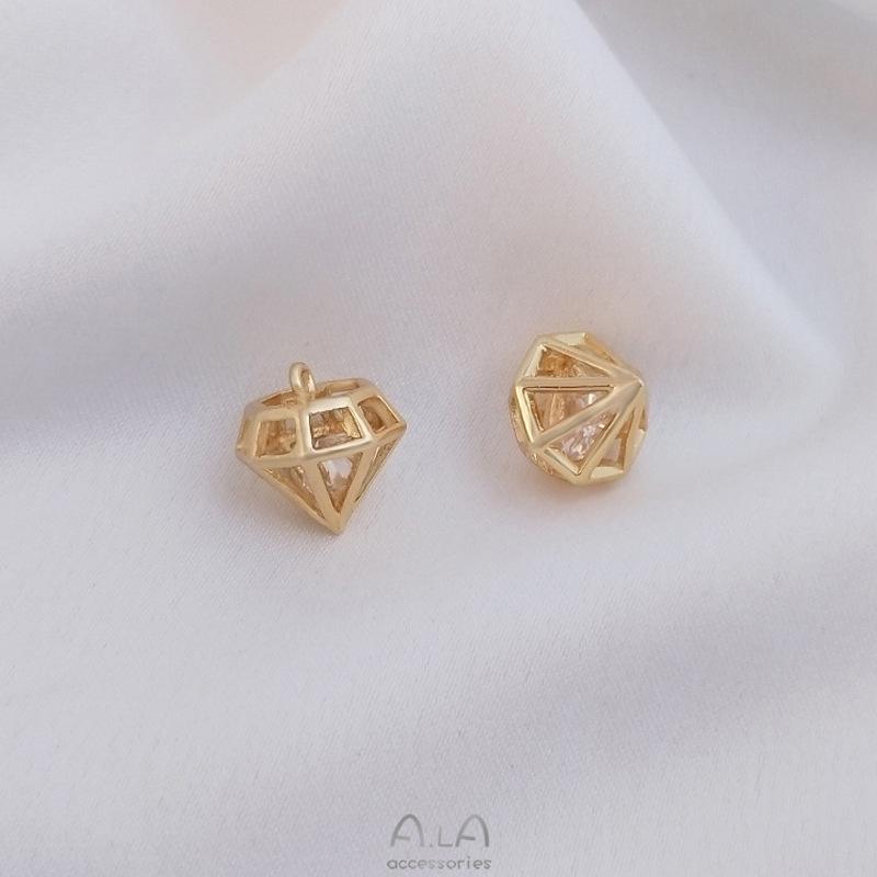 14K Gold-Filled Diamond-Shaped Cubic Zirconia Charm for Jewelry Making
