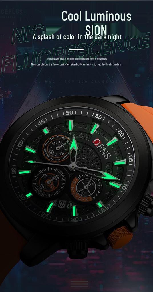 Men's Multifunction Quartz Sports Watch with Calendar & Three-Eye Design