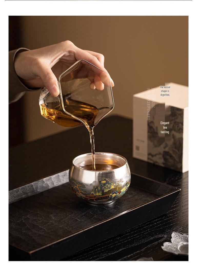 Luxury Year of the Dragon Silver Gilded Tea Cup, Large Capacity for Home or Office