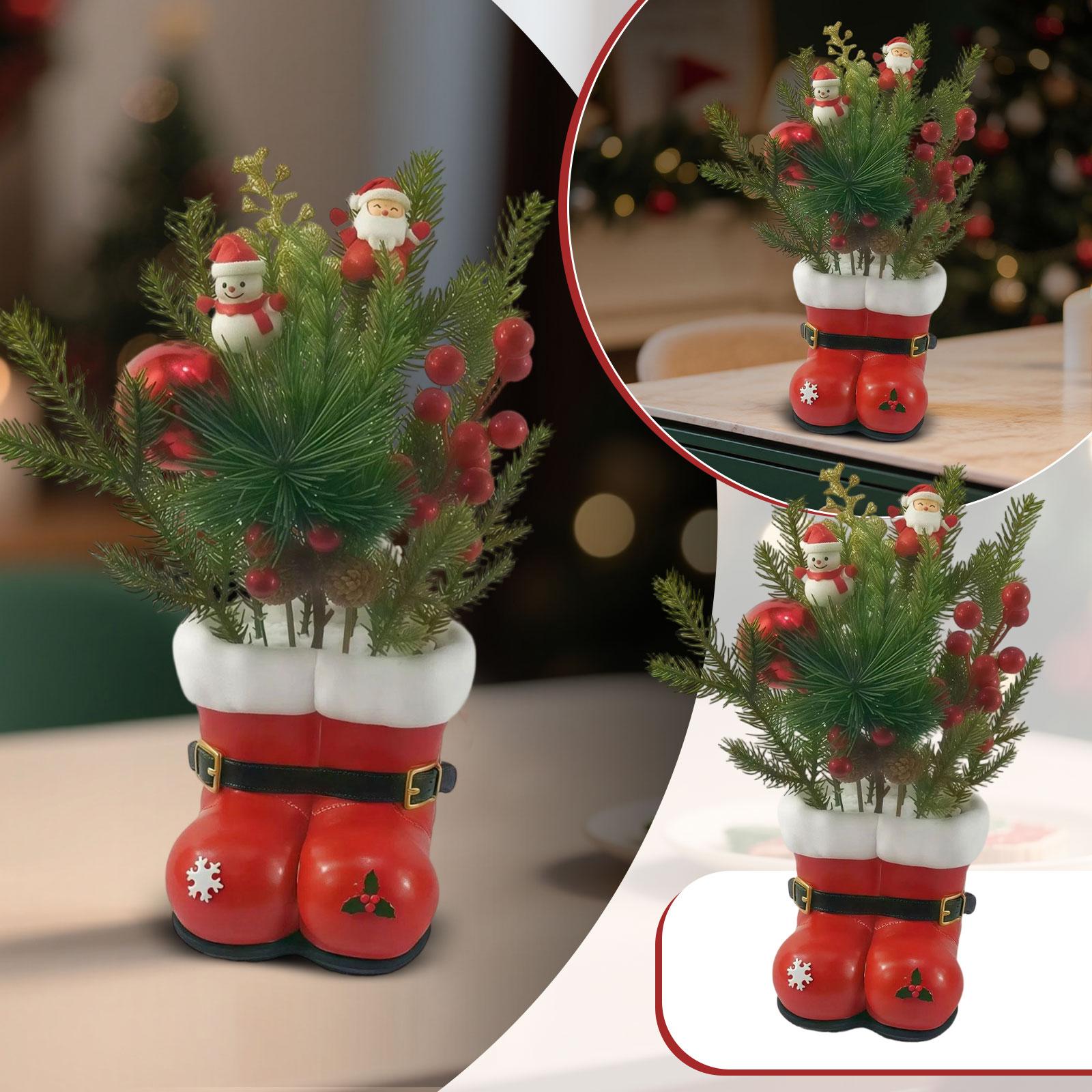 

Creative Resin Christmas Shoe Flower Pot Table Ornaments Festive Atmosphere Red Shoe Vase Decorations One Size