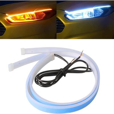 Car LED Strip Lights, 2Pcs 24 Inch Flexible LED Headlight Strips Dual Color White Turn Signal Yellow Lights Waterproof