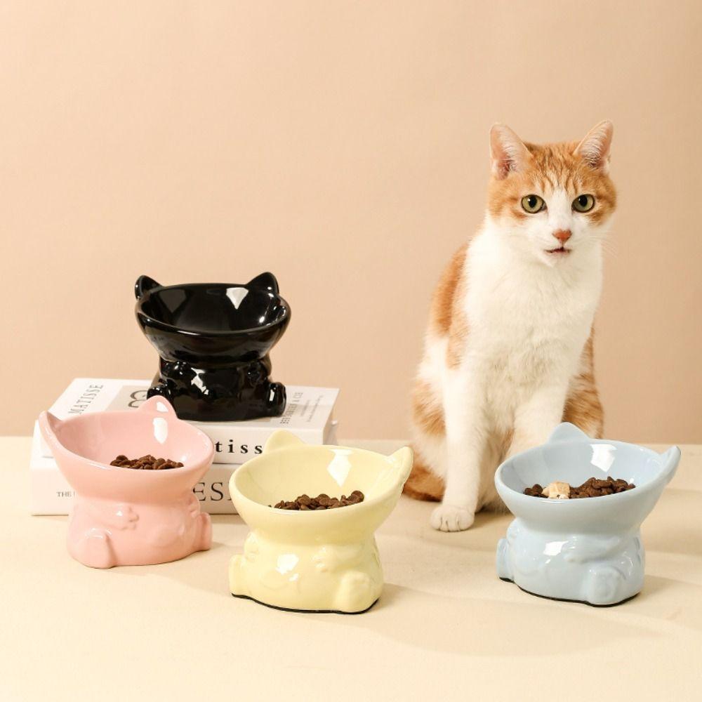 Cute Pet High Foot Bowl Creative Cats Drinking Feeder Pet Supplies Cat Bowl  Neck Protection