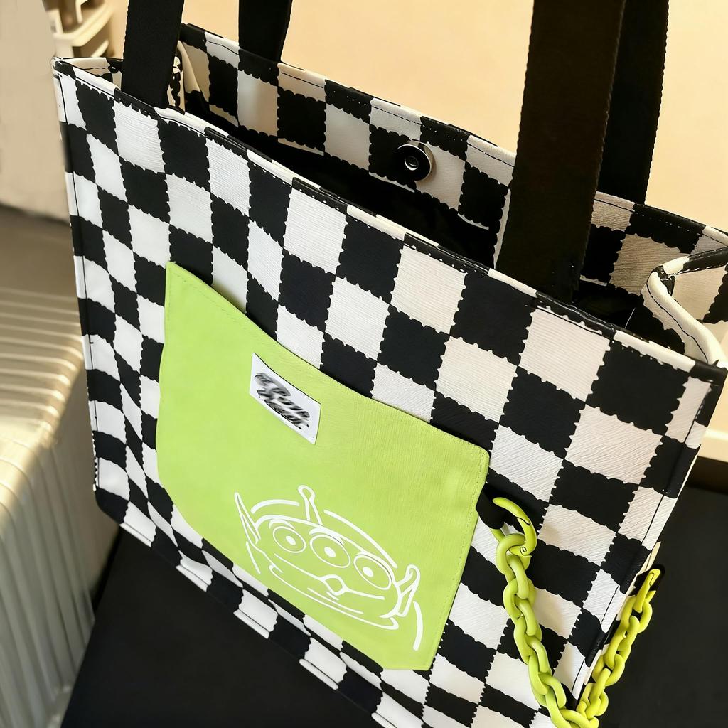 [hgTUP] Little Green Men Tote Bag, Canvas Tote Bag, Large Capacity, Alien Shoulder Bag, Canvas Tote Bag with Zipper and Interior Pocket, Eco Bag, Meet
