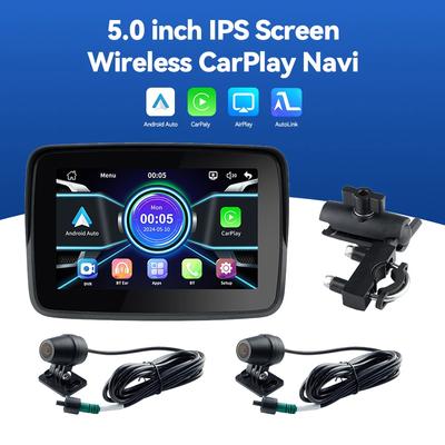 5 inç IPS Taşınabilir Motosiklet Navigasyonu Apple CarPlay Android Araba Ekranı Kablosuz Monitör Bluetooth Su Geçirmez IP67