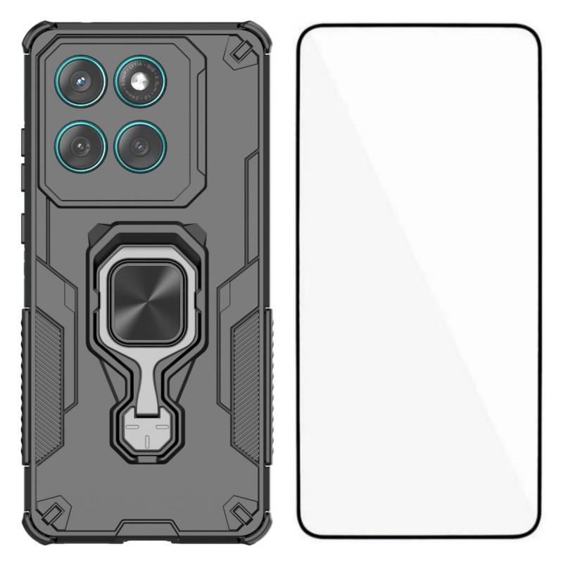 

Чохол для телефону Motorola Edge 60 5G WANLONFENG PC TPU Задня кришка Підставка із загартованим склом Black