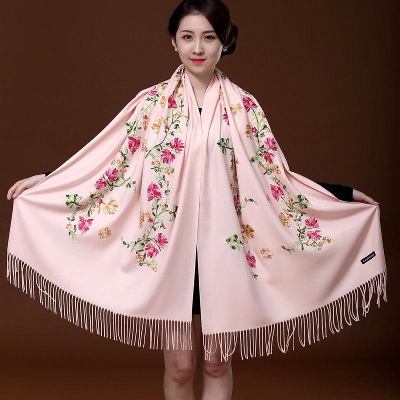 Červený vyšívaný šátek Dámský etnický styl Silný oboustranný hřejivý šátek Dvojí použití Podzim a zima Divoká Dlouhá část