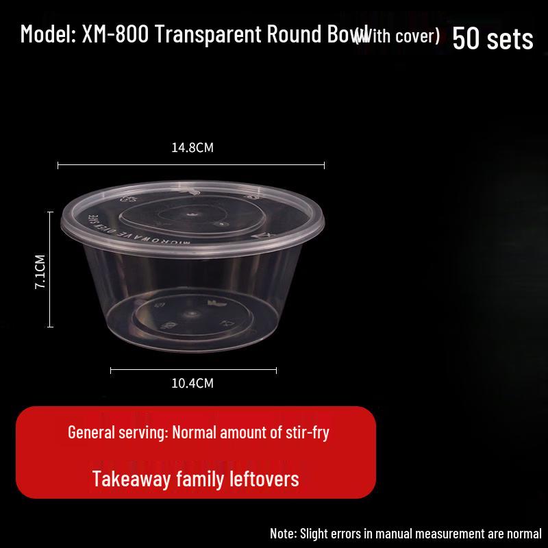 Disposable Round Plastic Food Containers with Lids (50 Sets)