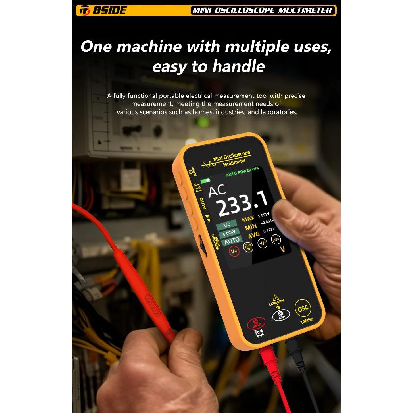 BSIDE OS1 Oscilloscope Multimeter 10MHz Bandwidth 2in1 Meter Auto Waveform Measurement 6000 Counts USB-C 1200mAh professional