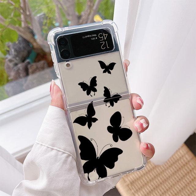 

Черный милый роскошный чехол с бабочкой для Samsung Galaxy Z Flip 3 4 5g Funda Z Flip3, прозрачный жесткий противоударный чехол для ПК, чехол для телефона Samsung Z Flip4 5G