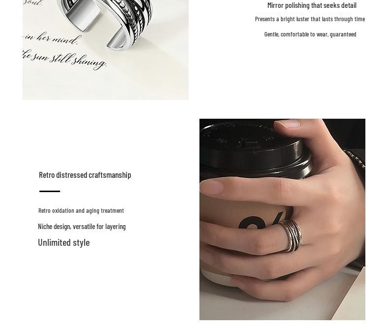 Thai Silver Multi-layer Twisted Adjustable Ring - Trendy and Fashionable Open Index Finger Jewelry