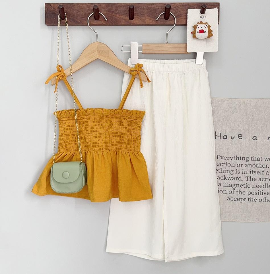 

Girls Lightweight Summer Set: Strapless Top + Long Pants Casual Outfit for Young Girls 140