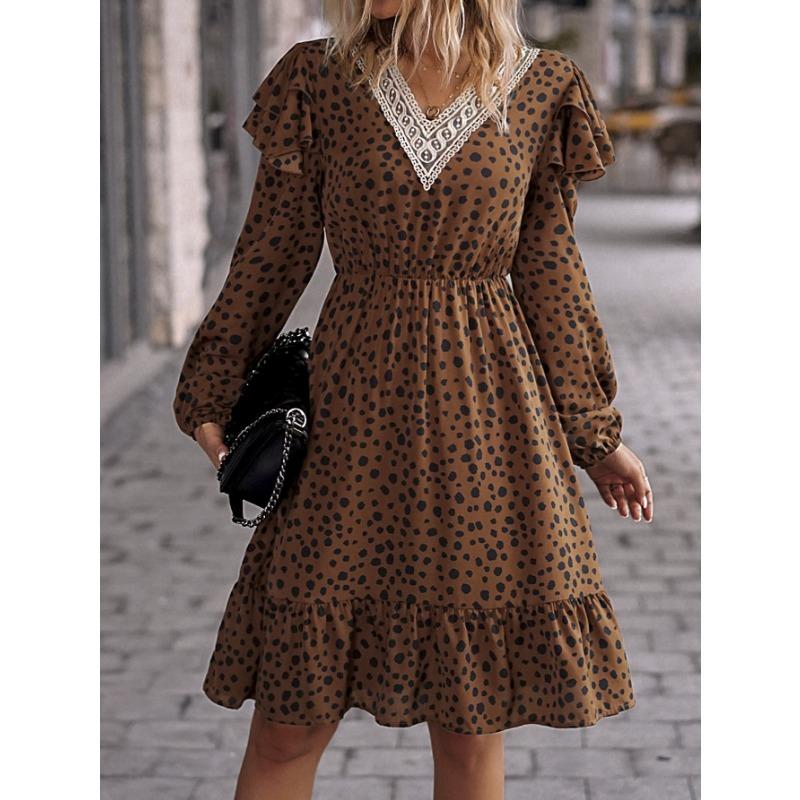 

Женское повседневное платье с кружевной вставкой и леопардовым принтом XL хаки