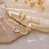 3 Pairs Square Leaf Zircon Hoop Stud Pendant Earrings Set for Women Gold Plated Brass Dangle Jewelry