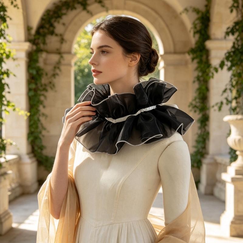 Gefalteter Rüschen-Faux-Kragen Dekoratives Halsstück Accessoire für Damen Abnehmbarer Halskragen für tägliches Outfit Layering und Foto-Styling