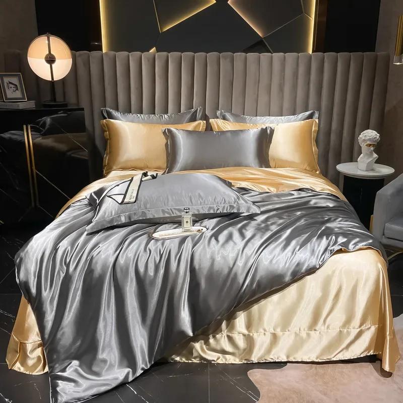 Set Copripiumino Matrimoniale 100% Seta di Gelso con Federe Set Comodi per Letto Lenzuolo in Lino Set Copriletto Setosi