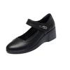 Spring and Autumn Middle-aged and Elderly Round Head Solid Color Grandma Single Shoes Light Mouth Comfortable and Lightweight Versatile Velcro Wedge