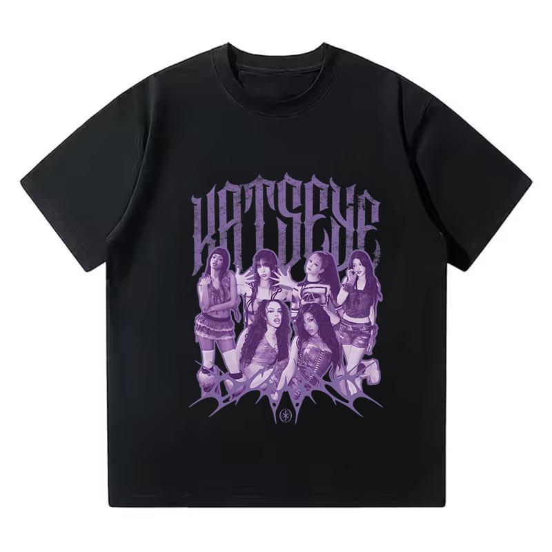 Hot Katseye Funny Print T-shirt Women Men Casual Graphic Tees Tops Unisex Korean Style T Shirt Gothic Y2k Tshirt Clothes