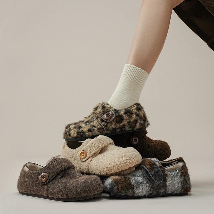 Niche Design Plaid Felt Beautiful Boken Shoes All-inclusive Women's Velvet Doudou Single Shoes Inner Height Increase Warm Fluffy Shoes