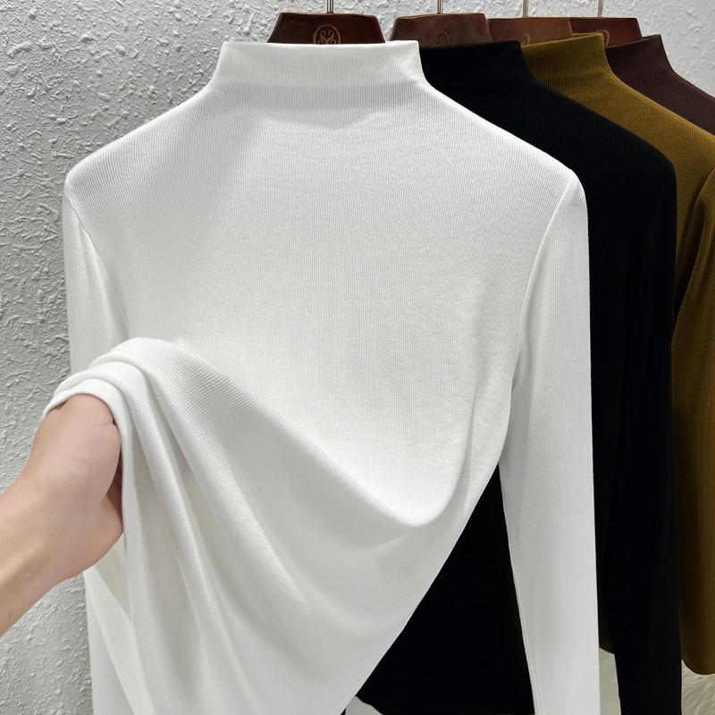 Black bottoming shirt women's inner Modal long-sleeved t-shirt basic semi-turtleneck top spring and autumn new