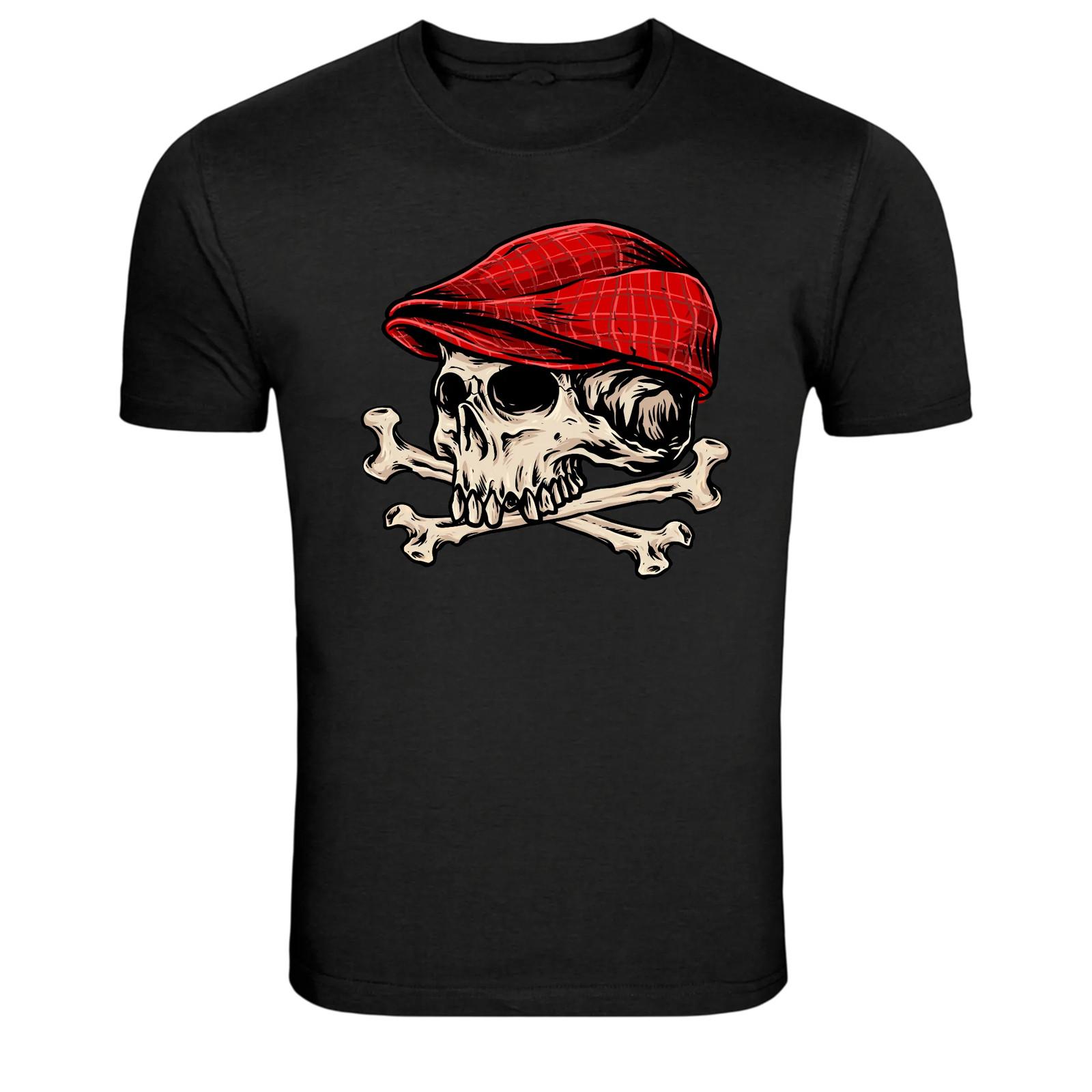 Skull With Red Cap Pirate Punk Skull T-Shirt M