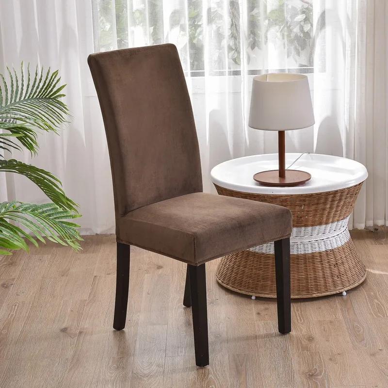 Soft Velvet Dining Chair Cover Universal Long Back Chair Slipcovers Elastic Seat Protector Case for Dining Room Home Decor