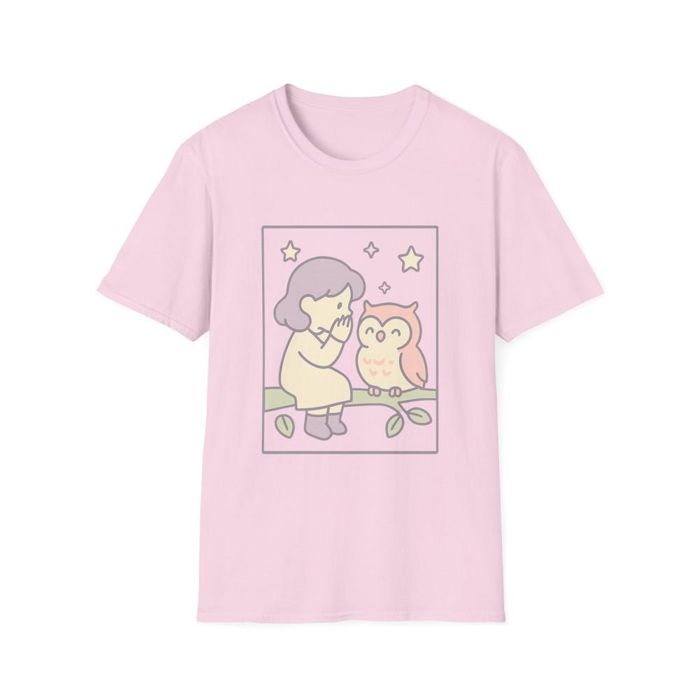 

Unisex Softstyle Whimsical Owl and Child T-Shirt | Nighttime Forest XL
