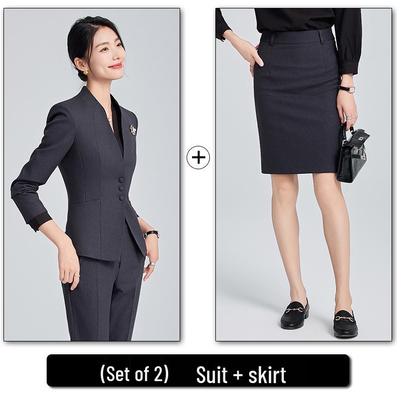 Women's Collarless Suit Jacket - 2024 Spring/Autumn High-End Salon and Hotel Reception Professional Workwear Set