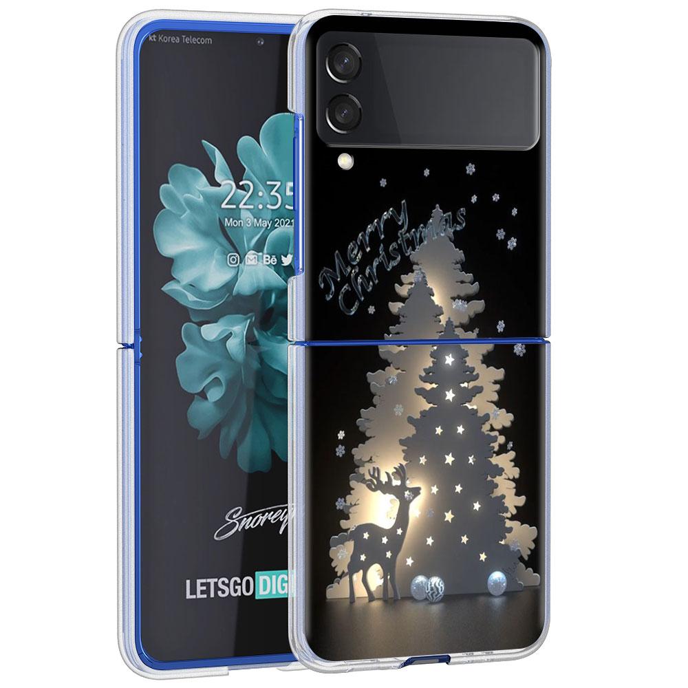 Merry Christmas Tree Deer Case For Samsung Galaxy Z Flip 4 5G Transparent Hard Cell Phone Cover ZFlip Clear PC Luxury Coque