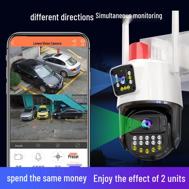 

Leiwei Shi Wireless AI Dual-Lens 8MP Outdoor Security Camera CN plug (adapter included) with 7-Day Loop Recording Card